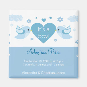 Blaue Liebe-Vogel-Baby-Geburts-Mitteilung Magnet