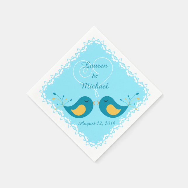 Blaue Liebesvögel Hochzeit Serviette (Ecke)