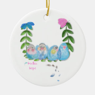 Blaue Liebesvögel Weihnachtsdekoration Keramikornament