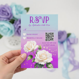 Blaue Lila Aquarell-Ombre-Rosen Frühlingshochzeit RSVP Karte