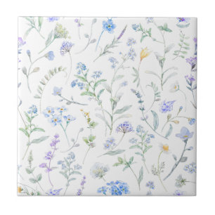 Blaue lila Aquarell-Wildblume Fliese