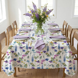 Blaue Lila Aquarell-Wildblume Tischdecke