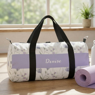 Blaue Lila Aquarell-Wildblumen-Monogramm Duffle Bag