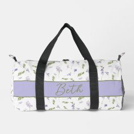 Blaue Lila Aquarell-Wildblumen-Monogramm-Tasche  Duffle Bag