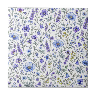 Blaue Lila Aquarell-Wildblumen-Muster Fliese