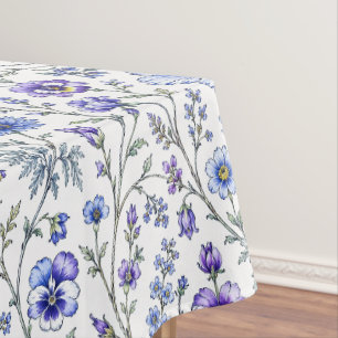 Blaue Lila Aquarell-Wildblumen-Muster Tischdecke