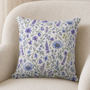 Blaue Lila-Aquarell-Wildblumenmuster Kissen