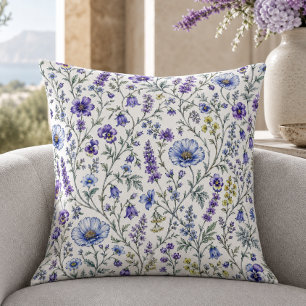Blaue Lila-Aquarell-Wildblumenmuster Kissen