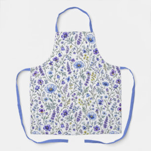 Blaue Lila-Aquarell-Wildblumenmuster Schürze