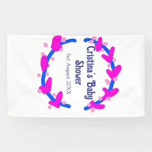 Blaue lila Babyparty-Blumenkranz Boho Namen hinzuf Banner