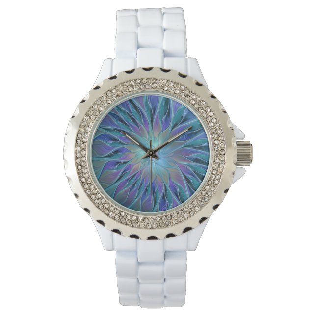 Blaue Lila Blume Traumstrecke Airolo - Fraktal Armbanduhr (Vorderseite)