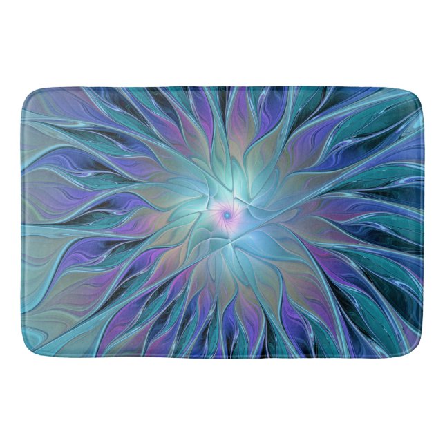 Blaue Lila Blume Traumstrecke Airolo - Fraktal Badematte (Vorderseite)