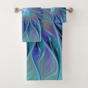 Blaue Lila Blume Traumstrecke Airolo - Fraktal Badhandtuch Set