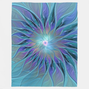 Blaue Lila Blume Traumstrecke Airolo - Fraktal Fleecedecke