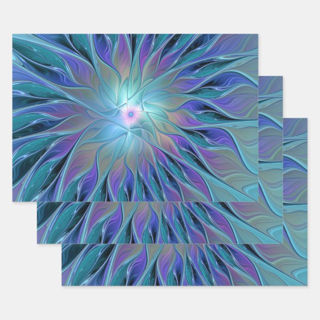Blaue Lila Blume Traumstrecke Airolo - Fraktal Geschenkpapier Set (Set)