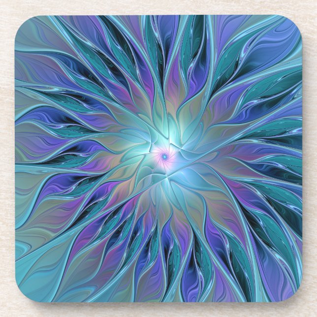 Blaue Lila Blume Traumstrecke Airolo - Fraktal Getränkeuntersetzer (Vorderseite)
