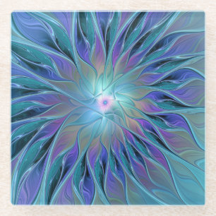 Blaue Lila Blume Traumstrecke Airolo - Fraktal Glasuntersetzer