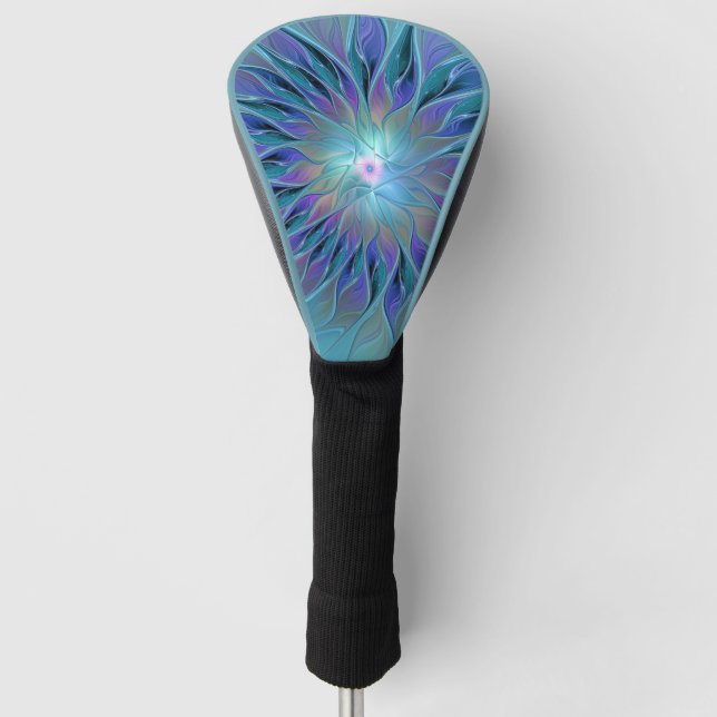 Blaue Lila Blume Traumstrecke Airolo - Fraktal Golf Headcover (Vorderseite)