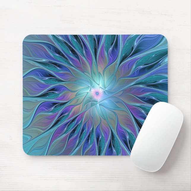 Blaue Lila Blume Traumstrecke Airolo - Fraktal Mousepad (Mit Mouse)