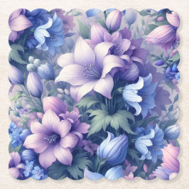 Blaue & Lila-Blumen-Papier-Getränkeuntersetzer – M Untersetzer