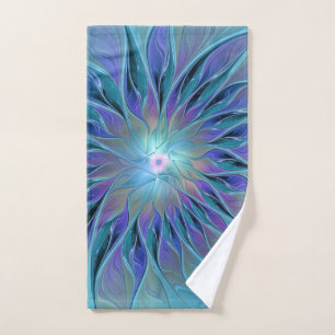 Blaue Lila Blumen Traum Abstrakt Fraktal Kunst Handtuch