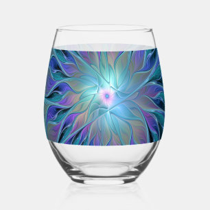 Blaue Lila Blumen Traum Abstrakt Fraktal Kunst Weinglas Ohne Stiel