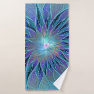 Blaue Lila-Blumen-Traum-Abstrakte Fraktal-Kunst Badehandtuch