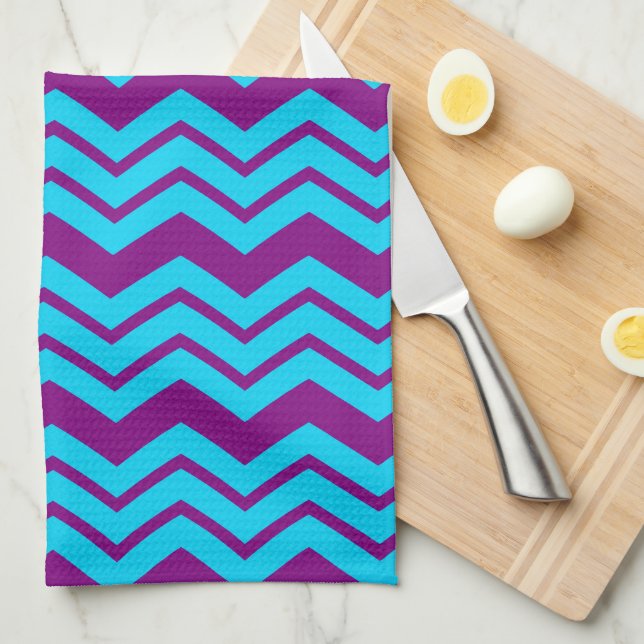 Blaue Lila Chevron-Zickzack-Design  Geschirrtuch (Viertel Falte)