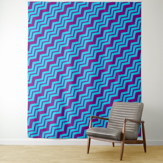 Blaue Lila Chevron-Zickzack-Design  Wandteppich (Beispiel)