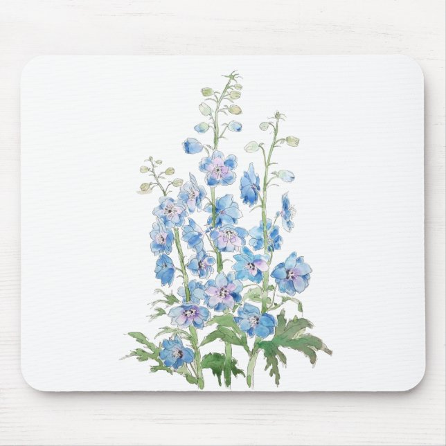Blaue lila Delphinusfarbe und Aquarellfarbe Mousepad (Vorne)