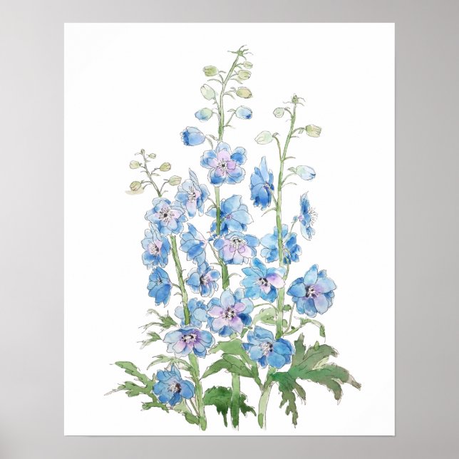 Blaue lila Delphinusfarbe und Aquarellfarbe Poster (Vorne)