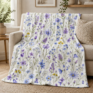 Blaue Lila Gelbe Aquarell-Wildblumen-Muster Fleecedecke