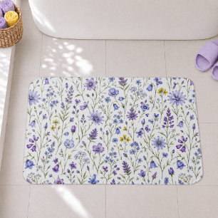 Blaue Lila Gelbe Aquarell-Wildblumenmuster Badematte