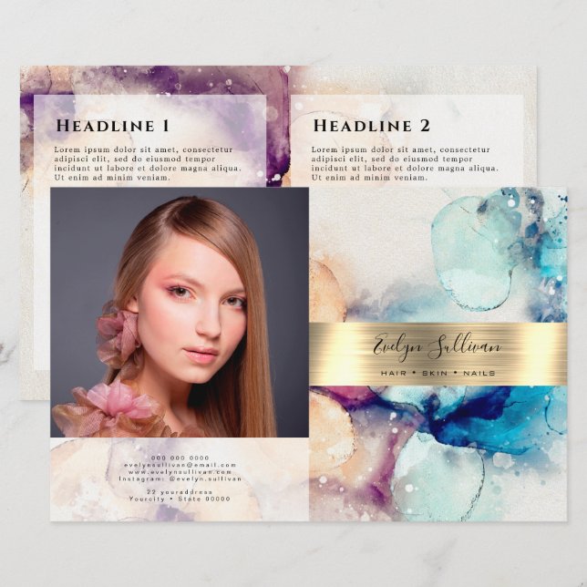 Blaue Lila Goldfolie aus Aquarellgold (Vorne/Hinten)