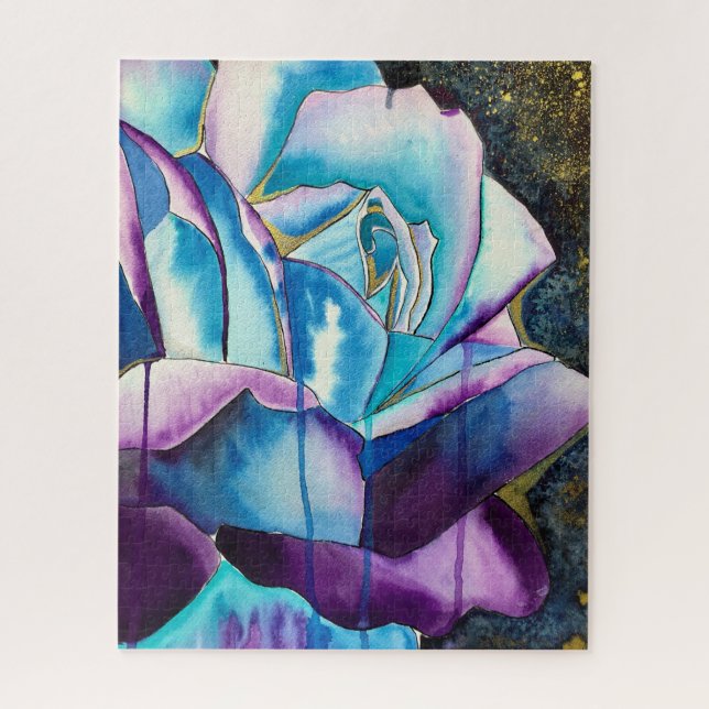 Blaue lila gotische Aquarellkunst Rose (Vertikal)