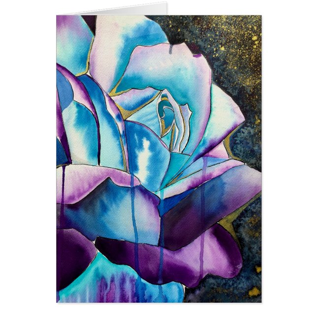 Blaue lila gotische Aquarellkunst Rose (Vorne)