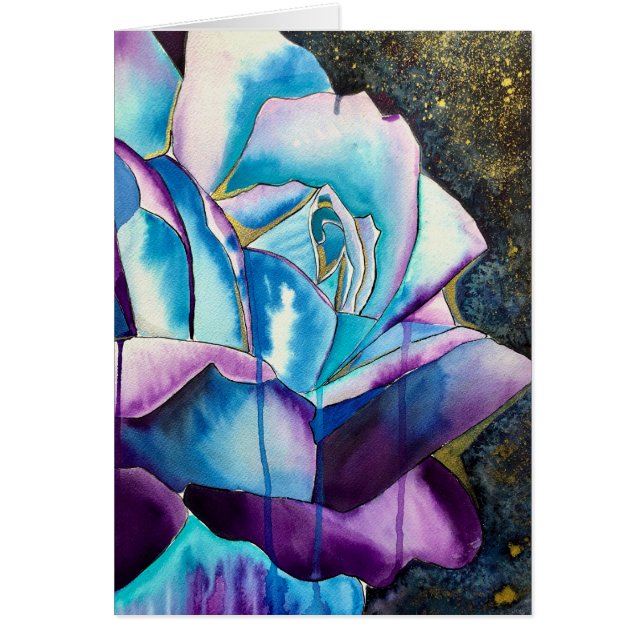 Blaue lila gotische Aquarellkunst Rose (Vorne)