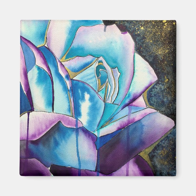 Blaue lila gotische Aquarellkunst Rose Magnet (Vorne)