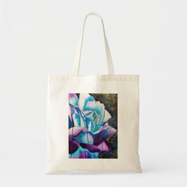 Blaue lila gotische Aquarellkunst Rose Tragetasche (Vorne)