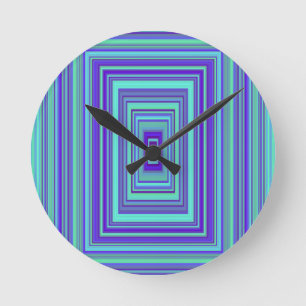 Blaue lila grüne Rechteck-geometrische Kunst Runde Wanduhr