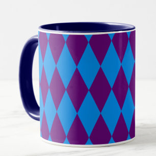 Blaue Lila Harlekin Karomuster Design Tasse