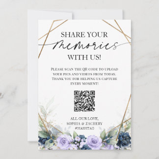 Blaue Lila Hochzeitsfoto-Upload-QR-Code-Schilder