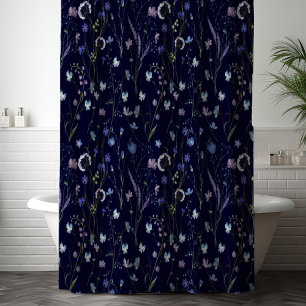 Blaue Lila Hübsche Wildblumen Blumenmuster Duschvorhang