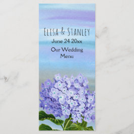 Blaue, lila Hydrangea Blume Hochzeitskarte Menükarte