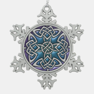 Blaue lila keltische schneeflocken Zinn-Ornament