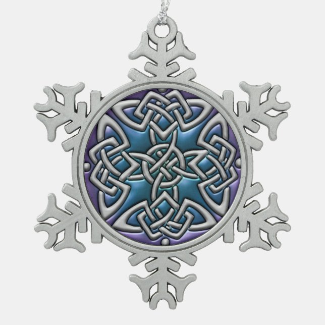 Blaue lila keltische schneeflocken Zinn-Ornament (Vorderseite)