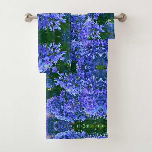 Blaue lila Lila romantisches blaues Foto mit Blume Badhandtuch Set (Insitu)