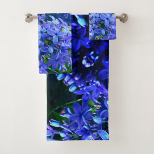 Blaue lila Lila romantisches blaues Foto mit Blume Badhandtuch Set