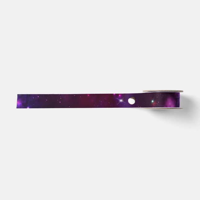 Blaue lila Mitternachtsgalaxie Satinband (Vorderseite)