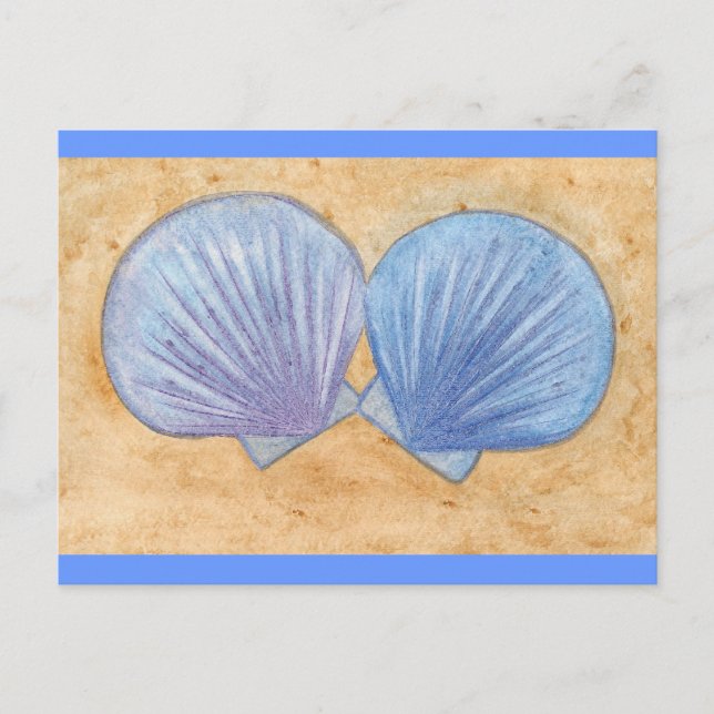 Blaue Lila Muscheln im Sand Postkarten (Vorderseite)